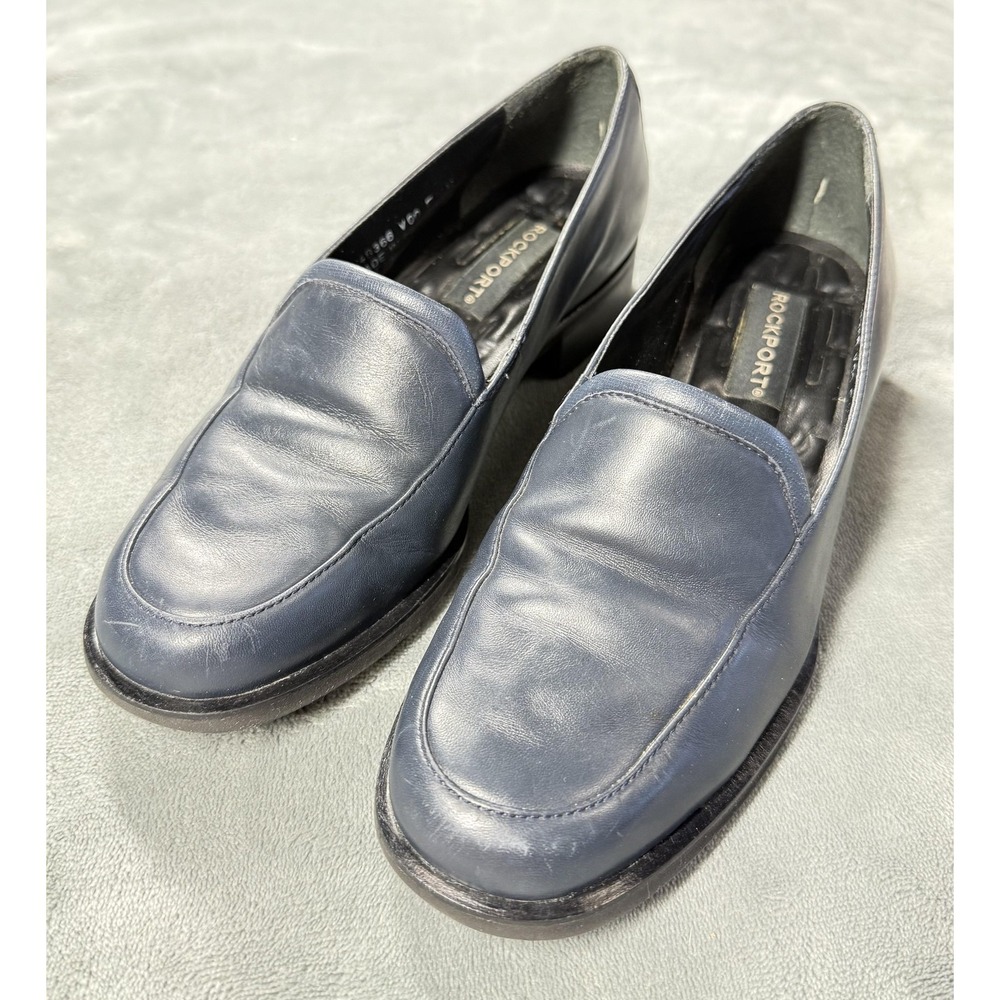 Rockport Shoes Womens Size 5.5 Blue Leather Loafers Slip On Comfort Square Toe